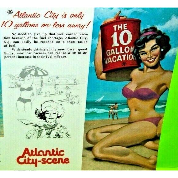 Atlantic City NJ 10 Gallon Vacation FLYER New Jersey Shore Miss America 1974 NOS - Picture 1 of 9